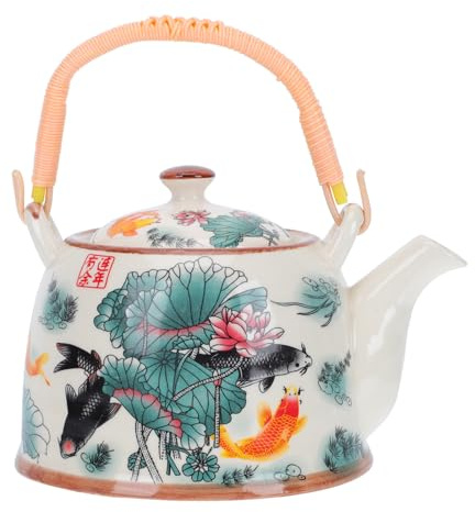 Lurrose Teiera in Ceramica Resistente al Calore Manico Antiscottatura Bollitore Vintage per Tè e Acqua Fredda Brocca da Casa per Feste e Picnic Contenitore per Tè in Porcellana