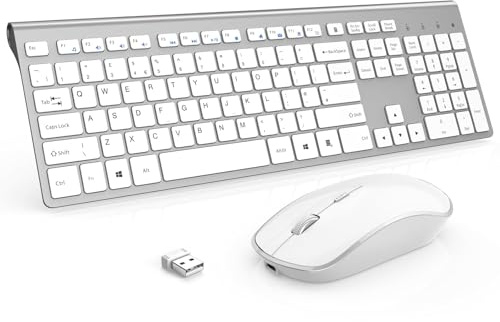 Combo de teclado y mouse inalámbricos recargables, color blanco