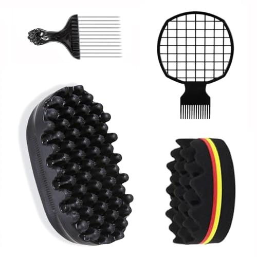 Gansdnek 4PCS cepillo para el cabello rizado, cepillo para el cabello de goma, Peine de Pelo de Hojalata, cepillos de esponja de doble cara para cabello rizado afro herramienta de peluquería