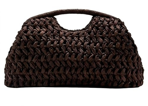Uoocg Handgewebte Stroh-Clutch Damen Elegante Abendtasche Sommer Raffia-Handtasche für Urlaub Strand Hochzeit Party