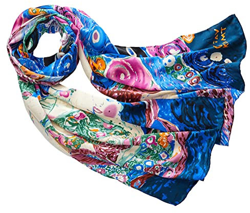 Prettystern Damen bunter Seidenschal - Gustav Klimt Jugendstil Kunstmotiv - blau Schal aus 100% Seide P933 die Jungfrau
