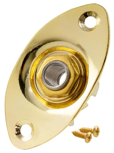 Musiclily 1/4 Oval Guitar Input Jack Output Plate Jackplate Socket for Fender Strat Tele, Gold