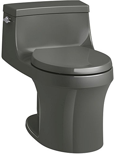 KOHLER K-4007-58 San Souci Round-Front 1.28 GPF Toilet with AquaPiston Flushing Technology and Left-Hand Trip Lever, Thunder Grey, 1-Piece