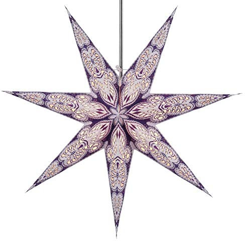 GURU SHOP Faltbarer Advents Leucht Papierstern, Weihnachtsstern 60 cm - Menora 7 Violett/natur