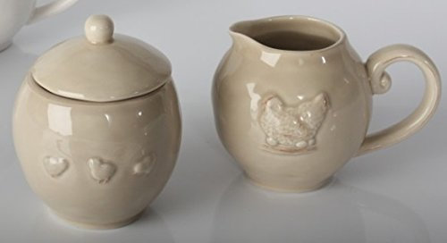 AVENUELAFAYETTE Sucrier + Pot à Lait Poule en céramique - Ferme - Campagne - Vintage rétro (Beige)