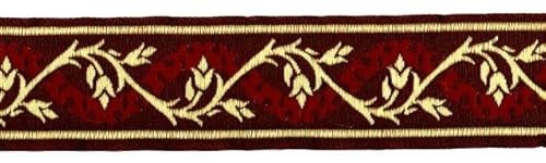1A-Kurzwaren 10m Mittelalter Borte Webband 35mm breit Bordeaux-Gold Jacquard mit echter Webkante, 100% Polyester, 40°C waschbar, Barock, Dekoratives Verarbeiten, Nähen, Basteln, Alle Gelegenheiten