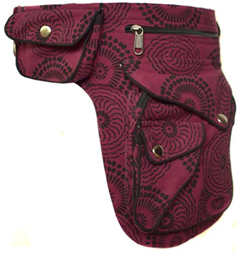 Little Kathmandu, marsupio da viaggio con tasche, legato in vita, in cotone Maroon Taglia unica