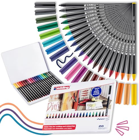 edding 1300 Fasermaler medium - mehrfarbig - 20 Stifte - Rundspitze 2 mm - Filzstift zum Zeichnen und Schreiben - Filzstift für Schule, Mandala, Bullet Journal