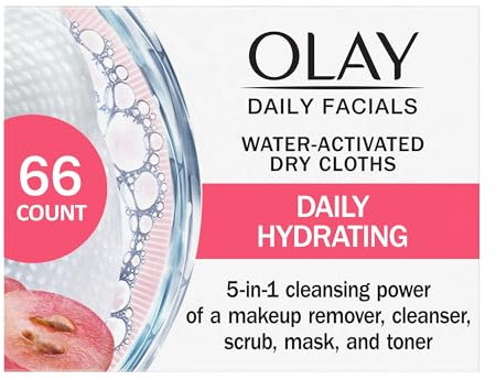 Olay Daily Facials Daily Clean Wipes, 4-in-1 Water Activated Cloths, 66 count Packaging may Vary