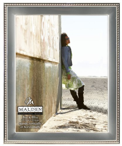 Malden International Designs Classic Silver Metal With Silver Beads 2-Tone Picture Frame, 8x10, Silver
