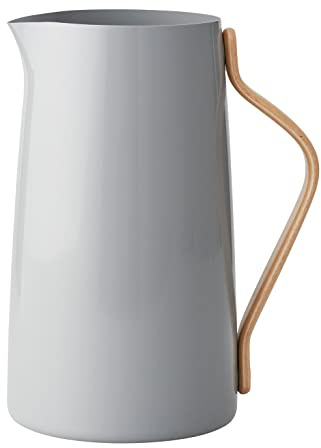 Stelton Emma Servierkanne - Wasserkanne, Edelstahl mit Beschichtetem Buchenholzgriff - Klassisches Dänisches Design - 2 Liter, Grau