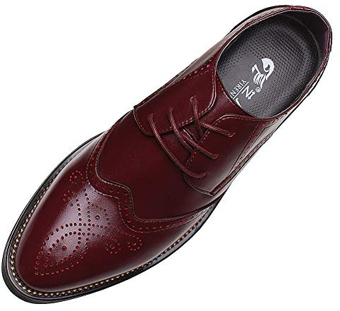 ANUFER Hombres Inteligente Punta Puntiaguda Zapatos de Vestir con Cordones Formal Negocios Boda Brogues Borgoña P110 EU44