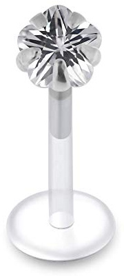 Monster Piercing Klare Blume CZ Stone Set in Silber Push Fit Top mit klaren UV Bioflex Lippe Labret Targus Bar