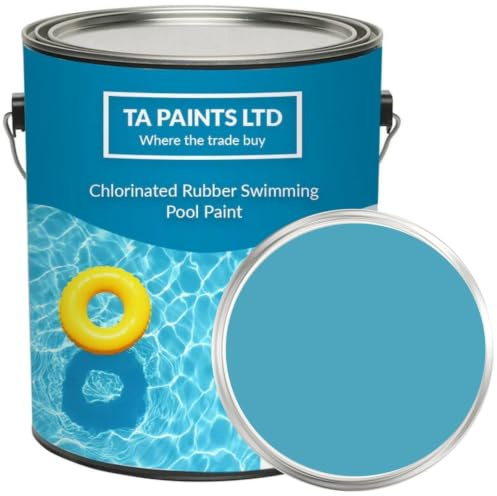 T A Paints Ltd Chlorinated Rubber Swimming Pool Paint For Concrete Primed Fiberglass Brick Stone Excellent waterproofing chemical protection for ponds (5 Litre, BS 18 E 51 Delphinium Blue)