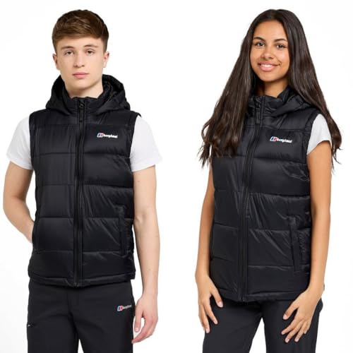 Berghaus Kid’s Burham Gilet with Hood & 2 Pockets, Water-resistant & Durable Ripstop Fabric, Lightweight & Insulated Bodywarmer for Boys & Girls (UK, Age, 13 Years, Regular, Black)