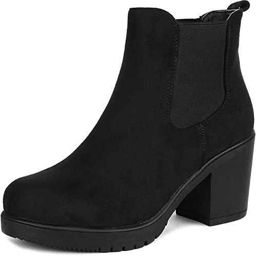 DREAM PAIRS Women's Chunky High Heel Chelsea Ankle Boots Stylish Suede Fashion Shoes,Size 7,Black,FRE