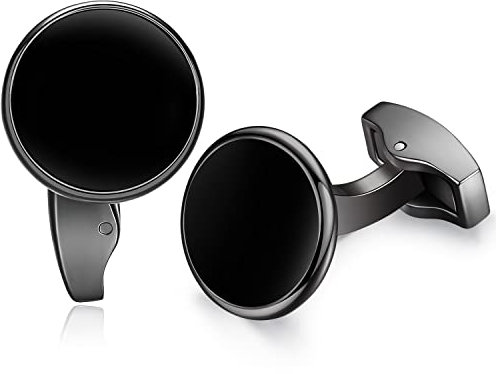 HONEY BEAR Herren Weiß Perle Schale Stein/Schwarz Achat Onyx Manschettenknöpfe Cufflinks Edelstahl Manschettenknopf für Hemd, Hochzeit Geschäft Geschenk (Schwarz)