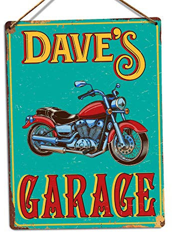 Personalised Motorbike Garage - Custom Name – Medium Twine | Printed Metal Wall Sign Plaque