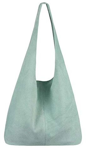 OBC Made IN Italy Damen Leder Hand-Tasche METALLIC Shopper Schultertasche Hobo-Bag Henkeltasche Beuteltasche Silber