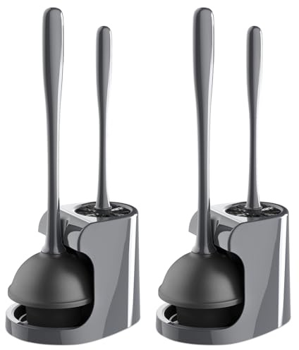 MR.SIGA Toilet Plunger and Bowl Brush Combo for Bathroom Cleaning, Gray, 2 Sets