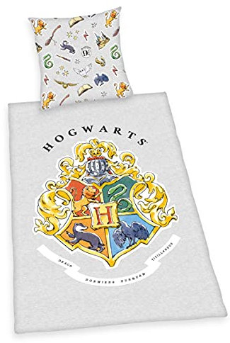 Herding Harry Potter Bettwäsche-Set, Kopfkissenbezug 80 x 80 cm, Bettbezug 135 x 200 cm, Mit leichtläufigem Reißverschluss, 100% Baumwolle/Renforcé, Grau