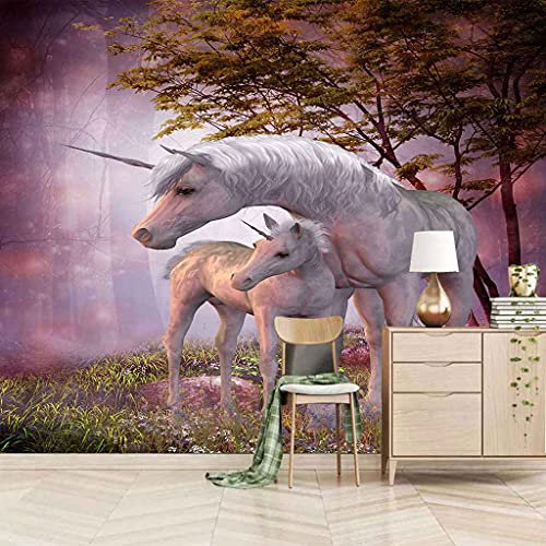FVGKYS Wandbilder Schlafzimmer Erwachsene Kinder Tapete Plakate 3D Waldtier Weißes Pferd Selbstklebend Wandgemälde Wandtattoo Kunst Dekoration Für Wohnzimmer Küche Wanddekoration 350x256cm