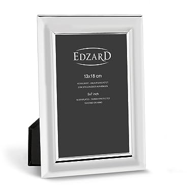 EDZARD Bilderrahmen Telde (Foto 13x18 cm) versilbert anlaufgeschützt | Silberrahmen für Fotos 13x18 cm, Samtrücken, 2 Aufhänger, zum Stellen und Hängen, Fotorahmen, Portraitrahmen