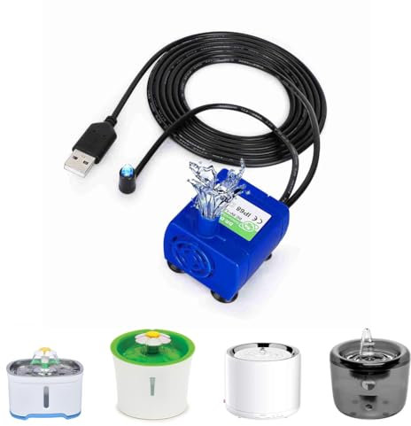 Pompa Fontanella per Gatti, Pompa Fontana, Mini Pompa per Acquario, Pompa Acqua, Fontana Ricambio Consumo Molto Basso Pompe Acqua Fontane Bere con Luce LED e Cavo USB Adatta Cani Animali Domestici