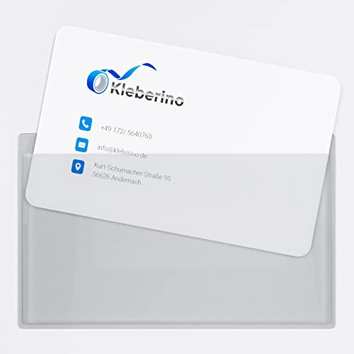 KLEBERINO Visitenkartentaschen selbstklebend transparent | Breite Seite offen | Visitenkartenhüllen zum Kleben | Selbstklebetaschen Glasklar 95 x 60 mm (100)