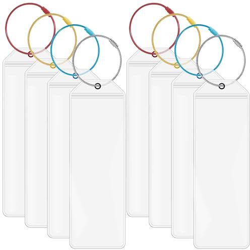 Kofferanhänger für kreuzfahrten,Gepäckanhänger für Kreuzfahrten 8 Stück Wasserfeste PVC Transparente(19.5x6.8cm) mit Farbigen Klipp-Verschluss und verschraubbaren Farbigen Metallband-Schmal