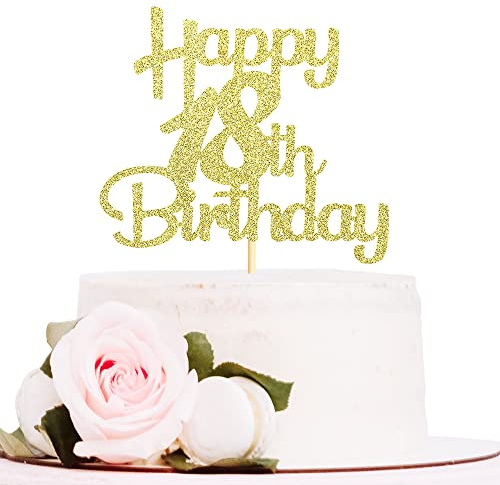 Sotpot 18th Birthday Cake Topper Gold Glitter 1 pack for 18th Birthday Anniversary Party Decor Supplies