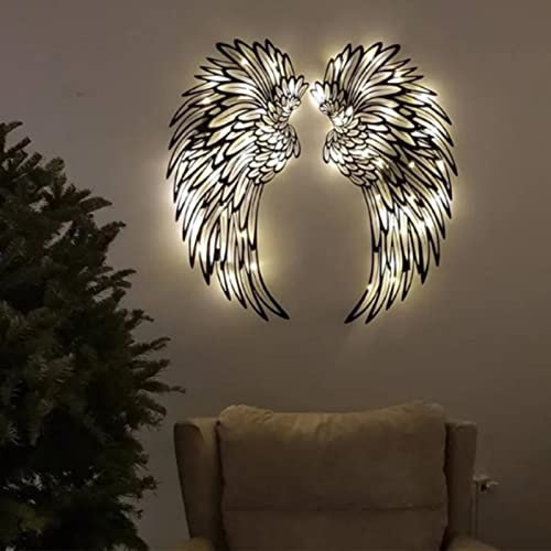 Pomurom Wanddeko Metall Engelsflügel, Engelsflügel Wandkunst mit/Ohne LED-Licht, Wandskulptur Modern Wanddekoration Metall für Wohnzimmer Schlafzimmer Arbeitszimmer Garten Hof Büros Dekoration