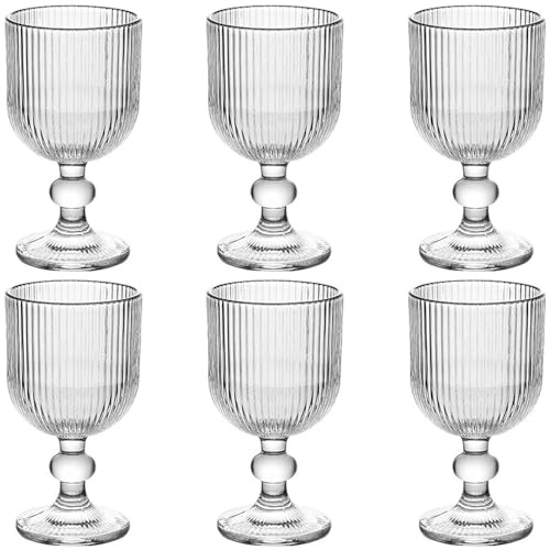 Taganov Vintage Glassware Water Goblets Drinking Clear Wine Glasses set of 6 Embossed Drinkware Stemware 13 oz for Wedding Party Bar Christmas