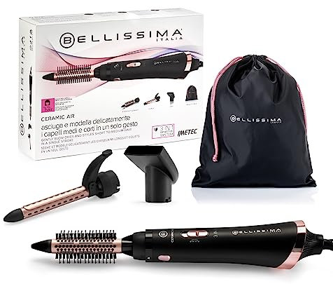 BELLISSIMA Imetec Spazzola ad aria calda 3 in 1 Ceramic Air, Spazzola Modellante e Asciugacapelli per Capelli Corti e Medi, Rivestimento ceramico, 2 combinazioni aria/temperatura, colpo aria fredda