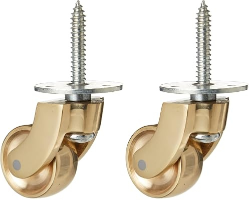 Merriway® BH01574 Brass Castor Caster Wheel, Screw In Type - Polished Solid Brass, 30mm Wheel (Pack of 2)