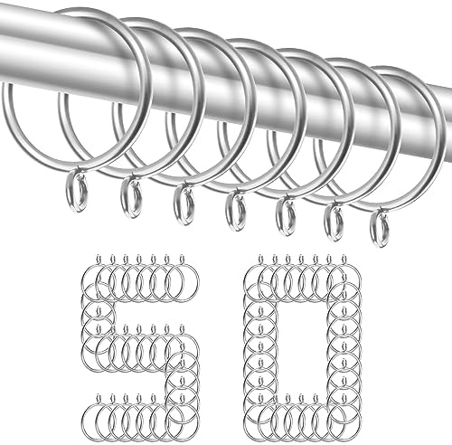 TOKPLNU Large Curtain Ring, 50Pack Metal Curtain Rings 38mm Silver Curtain Pole Rings Eyelet Curtain Hanging Rings for 35mm Drapery Rod