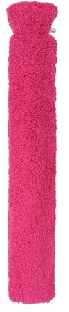 Premium Schlauch-Wärmflasche mit kuschligem Teddy-Fell Bezug, Wärmeflasche, Bettflasche. 77cm x13cm - (Pink)