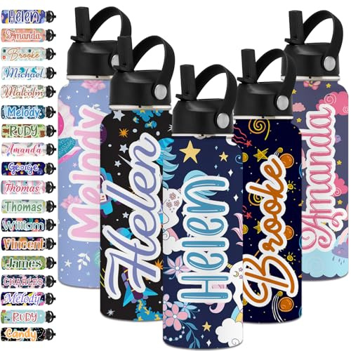 Bottiglia d'acqua isolata personalizzata per bambini Borraccia personalizzata con nomi Personalizza borraccia in acciaio inossidabile con coperchio in cannuccia per ragazzi e ragazze(24oz)
