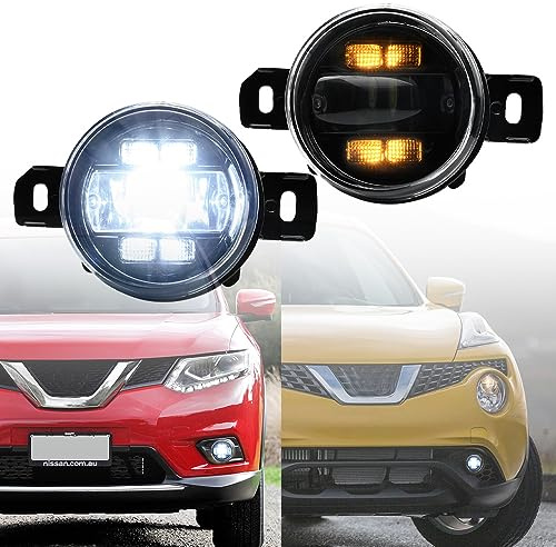 NSLUMO LED-Nebelscheinwerfer DRL Tagfahrlicht für Qashqai J10 Juke X-Trail Micra Frontstoßstange Nebelscheinwerfer Reflektoren Blinker DLR-Lauflicht 2 Stück klare Linse