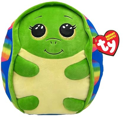 TY Squishy Beanies – Shruggie la Tortue Arc-en-Ciel – Coussin en Peluche Doux avec Yeux Jaunes Scintillants – Idée Cadeau pour Grands et Petits – 22 cm – T39263