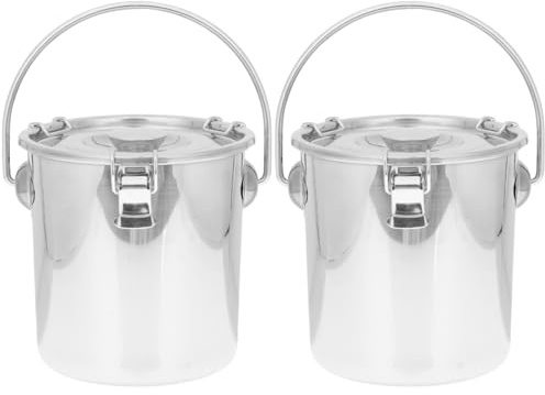 Healeved 2pcs Stainless Steel Fire Extinguisher Small Metal Water Compost Bin Beverage Cooler Bucket Beer Camping Coolers Airtight Stainless Steel Bucket with Cover Chiller