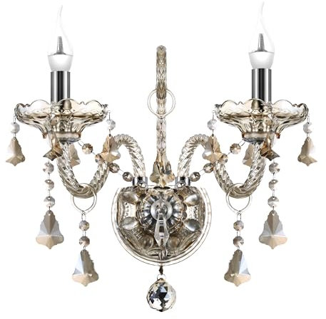 Ridgeyard 2 Braccio pplico a Parete Portacandele K9 Applique Cristallo Barocco Pampille Cognac Colore E14 per Soggiorno Camera Ingresso Corridoio