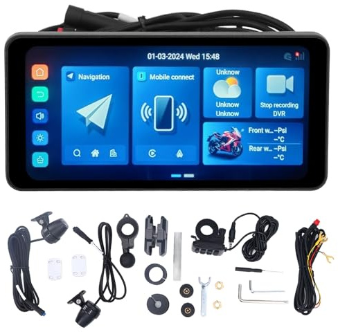 Pyhodi Navigateur GPS pour Moto, écran Haute Résolution étanche de 7 Pouces, Double connectivité, sécurité Supplémentaire avec Caméras Avant et Arrière pour la Conduite, Pyhodi86v1sohuwf