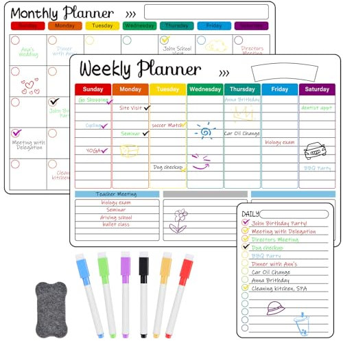 OFFCUP Magnetic Calendar for Fridge, Family Weekly Planner, A3 Monthly Planner, Daily Meal Planner Board, to Do List,Dry Erase Fridge Calendar Board Kit Monday to Sunday with 6 Markers and Eraser