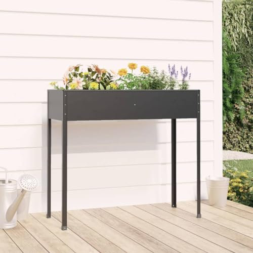 HETFTJN Pflanzkübel, Korb Klein Blumentopf Mit Füßen Übertopf Mit Gestell Blumentopf Hoch Geeignet für Draußen Terrace Plants Balcony Anthrazit 100,5x40,5x90 cm Verzinkter Stahl