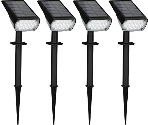 Outsunny Set di 4 Faretti Solari da Giardino, 4 faretti da esterno con Picchetto 1 Colore e 2 Luminosità, Grado IP65, 17x10x48.3cm, Nero