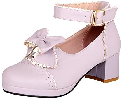 Mary Jane Strap Scarpe da ballo da bambina con tacco a blocco, da principessa, scarpe da sera per bambini, in pelle laccata, ballerine performance, scarpe da sposa Cospaly Pumps, Lilla, 36 EU