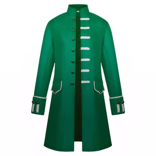 Manteau steampunk pour homme, veste frack d'Halloween, style médiéval, vintage, victorien, gothique, costume d'Halloween, carnaval, cosplay (Vert, L)