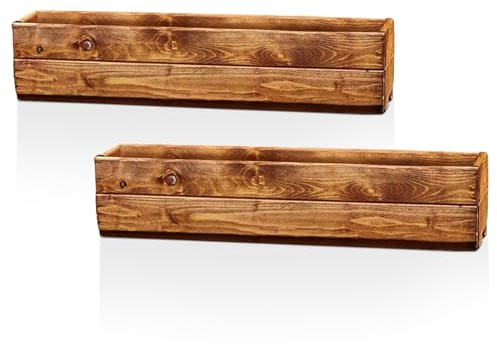 Hortico Set of 2 Wooden Garden Planters | Window Box | Decking Planters | Rectangular Plant Pots Outdoor | Fully Assembled H15 L76 W23 cm, 24.5L, Made in the UK