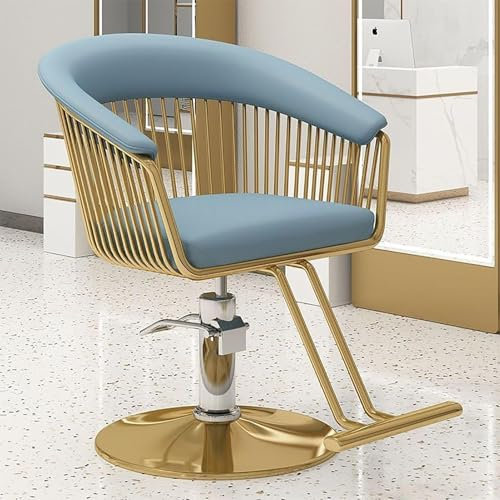 Salonstuhl, Beauty-Styling-Stuhl mit Hydraulikpumpe, höhenverstellbarer Friseurstuhl für Schönheitssalons, goldfarbener Friseurstuhl mit Fußstütze (Gold, 003)